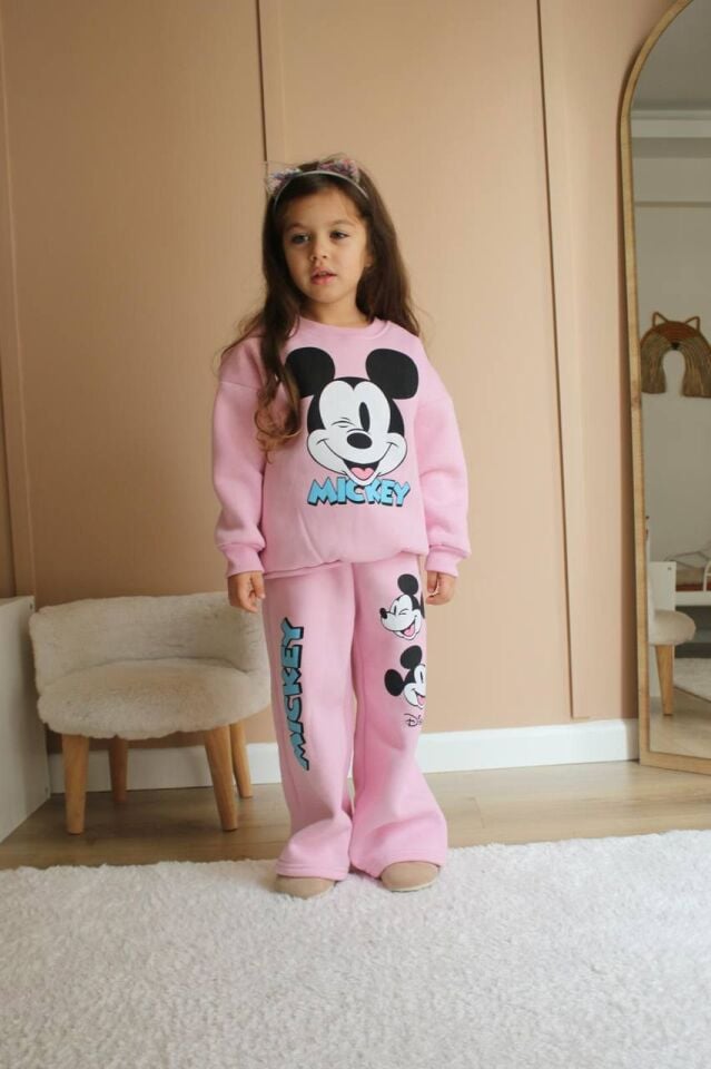 Mickey Mouse Desenli Pembe Alt Üst Takım