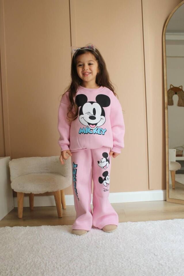 Mickey Mouse Desenli Pembe Alt Üst Takım