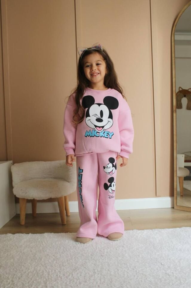 Mickey Mouse Desenli Pembe Alt Üst Takım