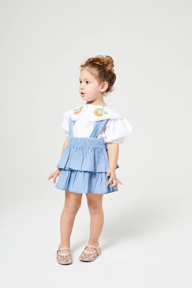 İşleme Detaylı Gömlekli Salopet Elbise